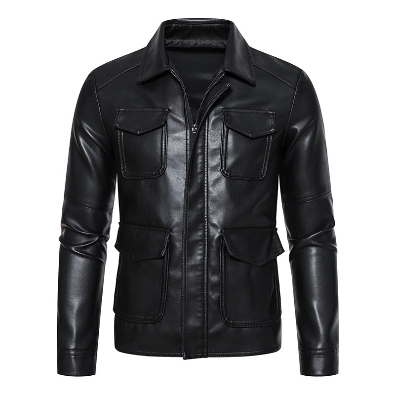 Herren modische Kunstlederjacke mit praktischen Taschen und modernem Schnitt Echoarchiv
