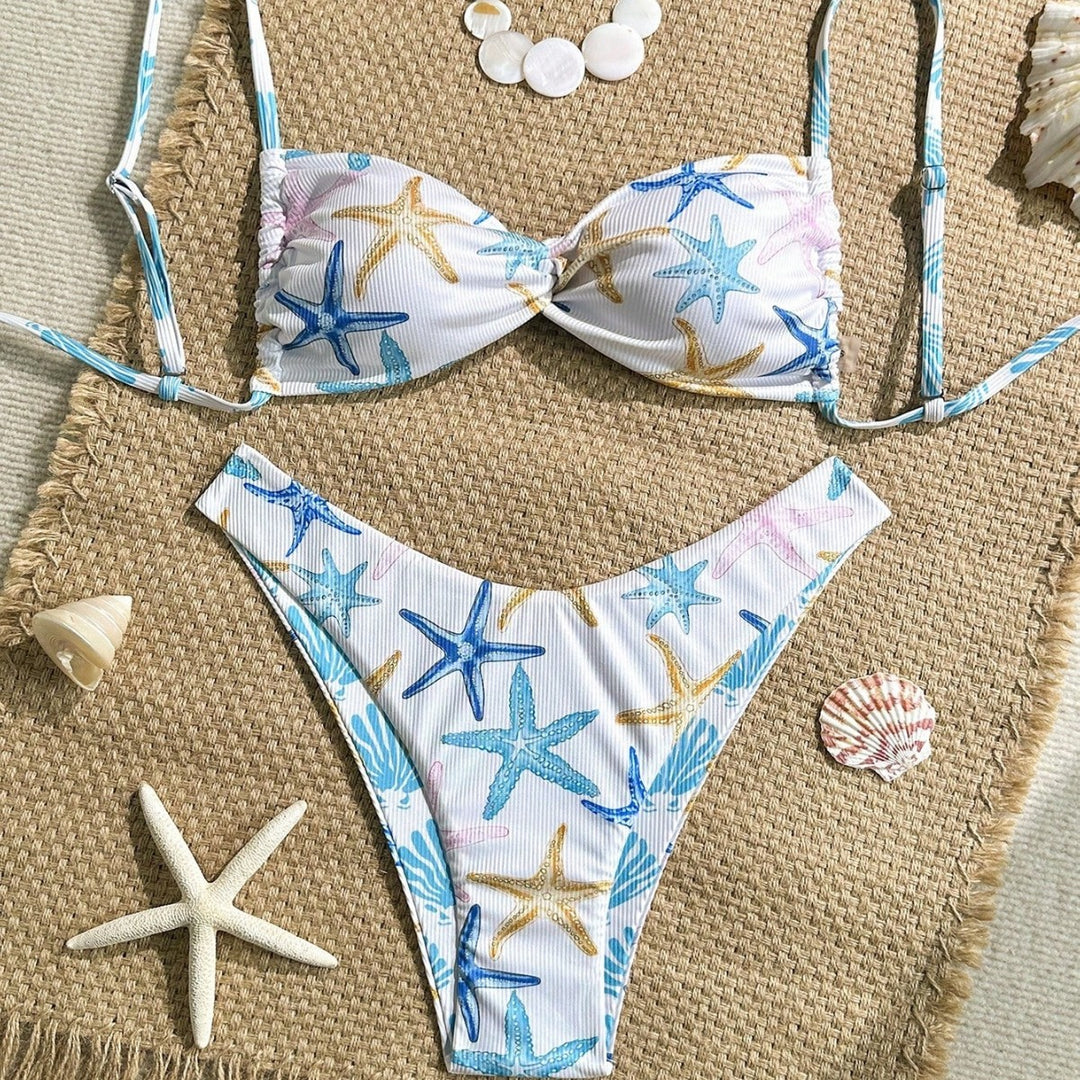 Damen Triangel-Bikini mit maritimem Sternenmuster und raffinierten Trägern Echo Archiv