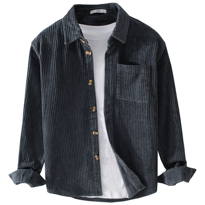 Herren Cord-Overshirt mit breiter Rippenstruktur, Brusttasche und Relaxed-Fit Echoarchiv