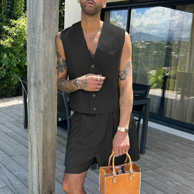 Damen elegantes ärmelloses Blazerset mit Shorts Echoarchiv