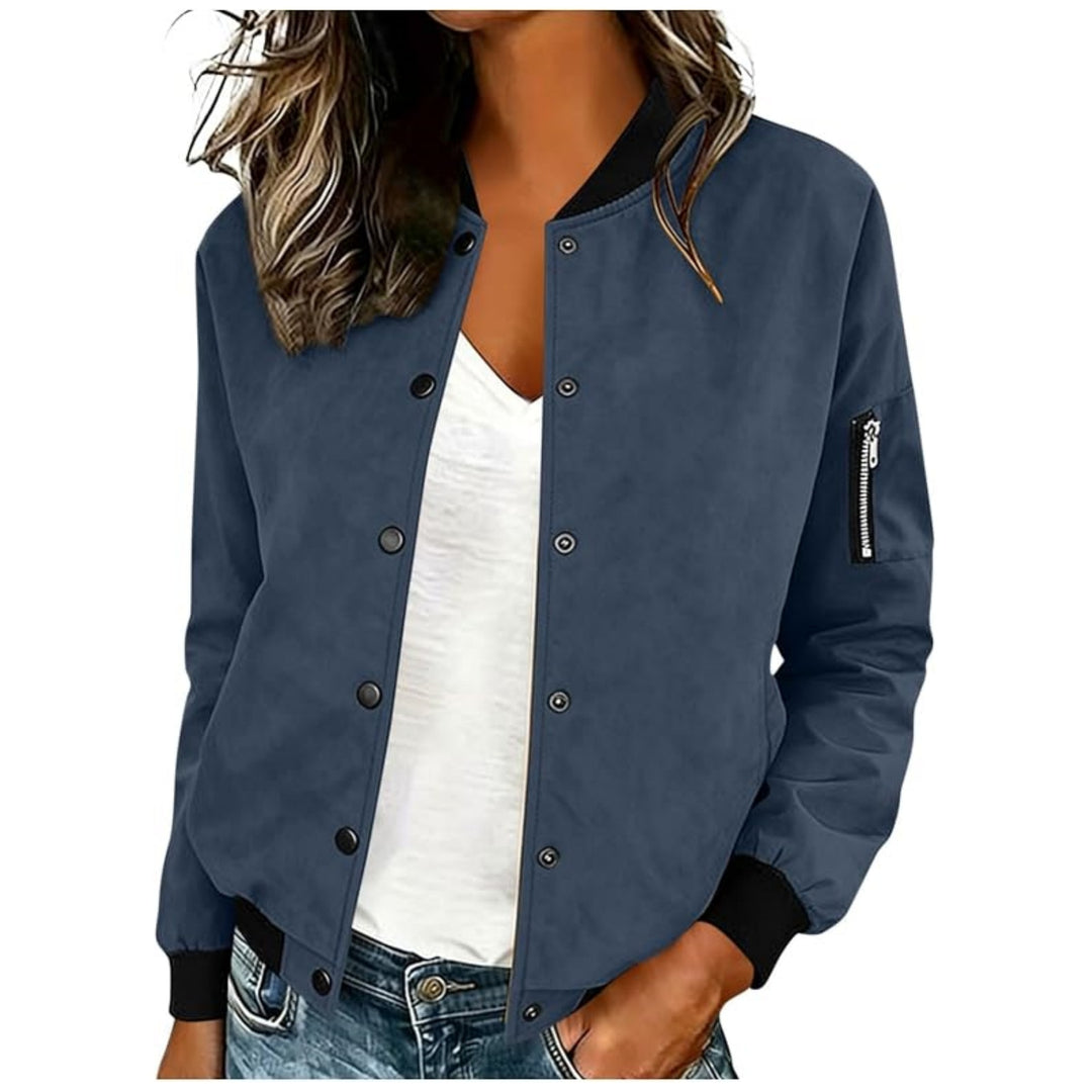 Damen Bomberjacke mit Druckknöpfen, Ärmel-Zip-Tasche und gerippten Bündchen Echo Archiv