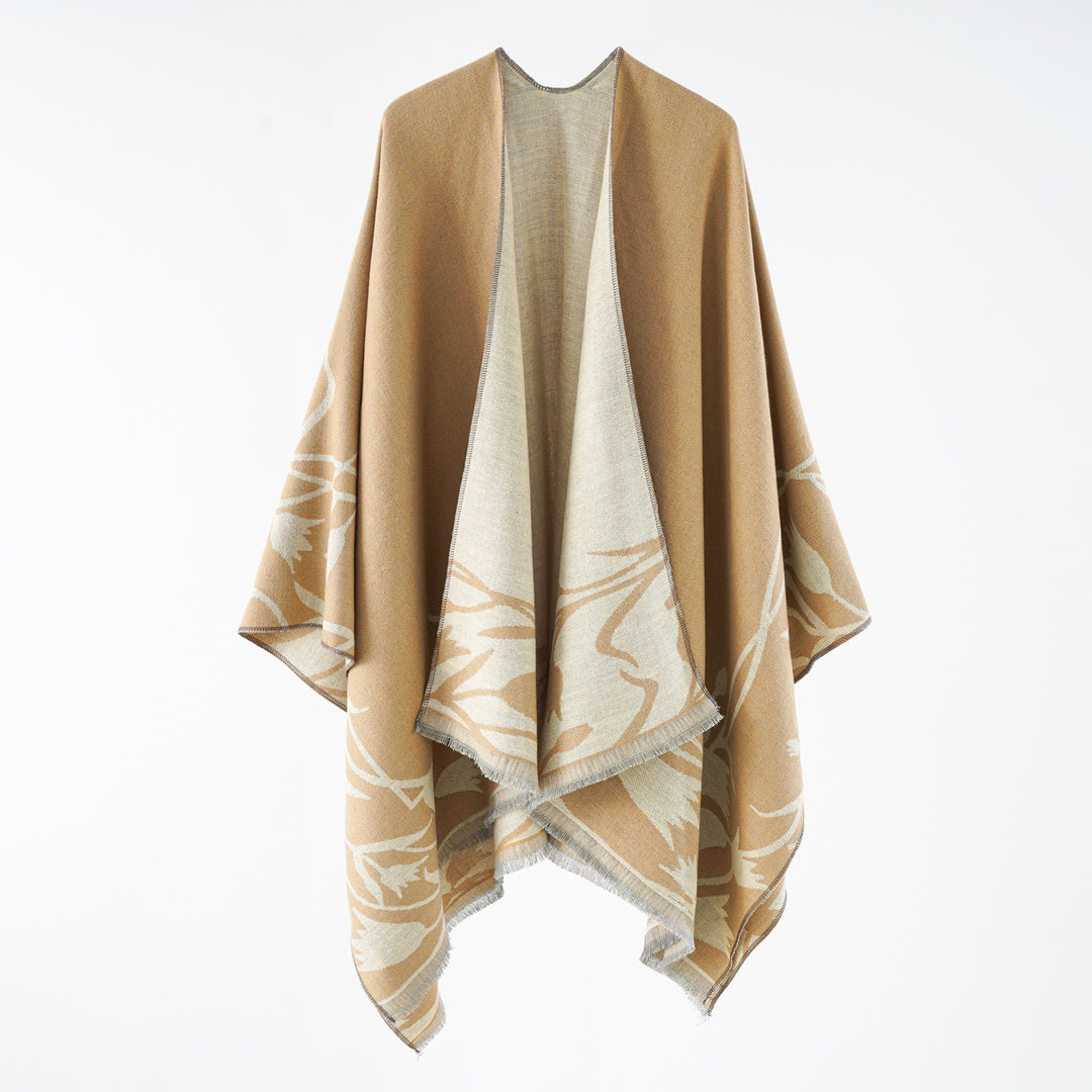 Damen Wendbarer Oversize-Capeponcho aus Wollmix mit floraler Jacquardwebung Echo Archiv