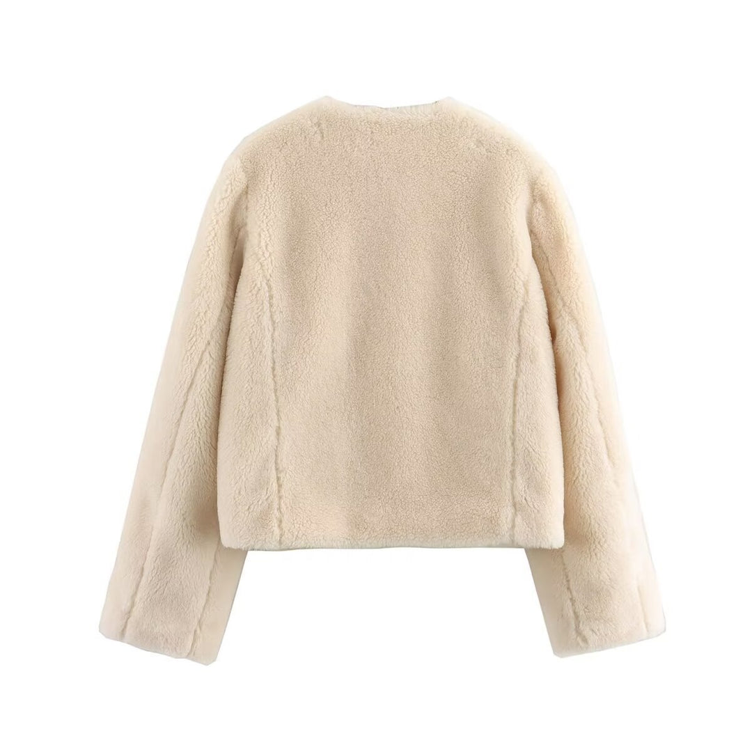 Damen Kurz geschnittene Teddyjacke mit Knebelverschlüssen und aufgesetzten Taschen Echo Archiv
