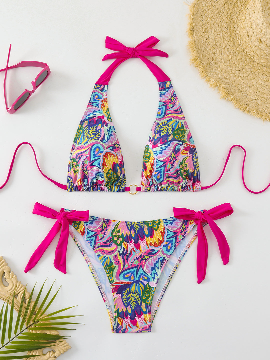 Damen Bikini-Set mit buntem Floral-Design und verstellbaren Bindebändern Echo Archiv