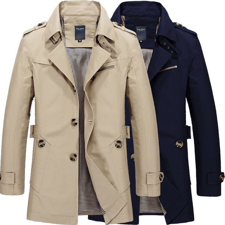 Herren nan legerer Baumwoll-Blazer mit Knopfleiste, aufgesetzten Taschen und gestreiftem Innenfutter Echo Archiv