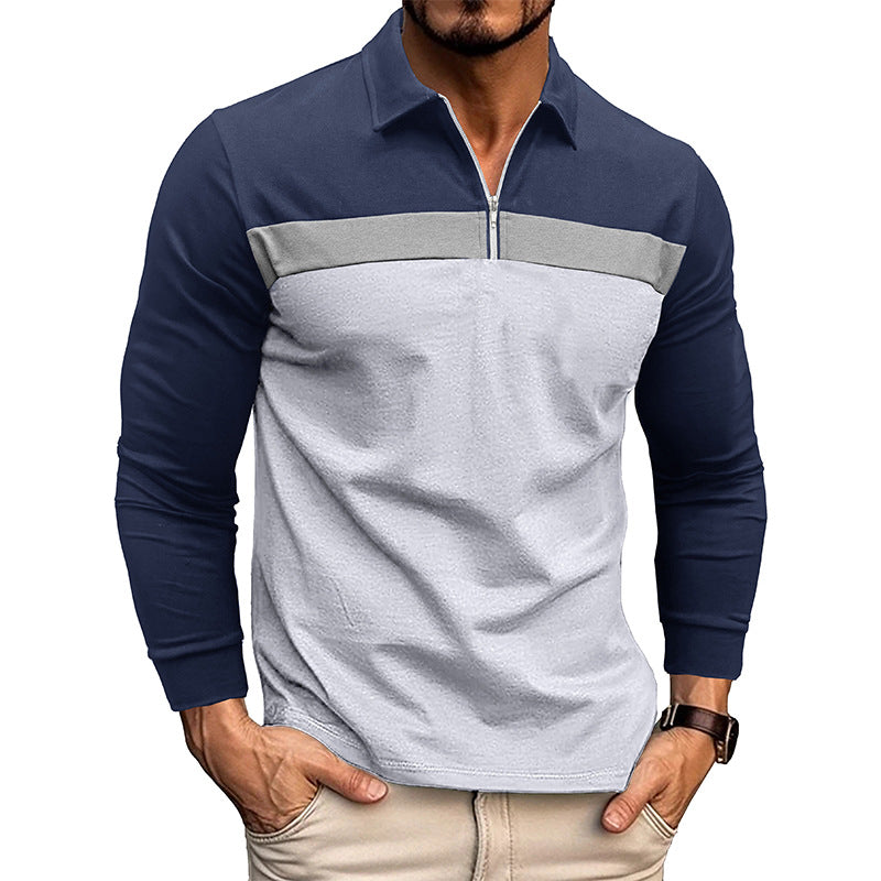 Herren komfortables Langarmshirt mit modischem Stehkragen und Kontrastnähten Echoarchiv