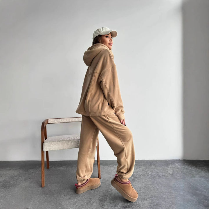 Damen Oversize-Fleece-Hoodie mit Kapuze und taillierter Tapered-Jogginghose – Auréline