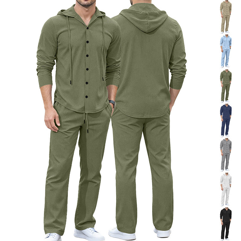 Herren Lässiges Knopf‑Hoodie Lounge‑Set aus Jersey mit Kordelzug und Komfort‑Jogger – Cavarno