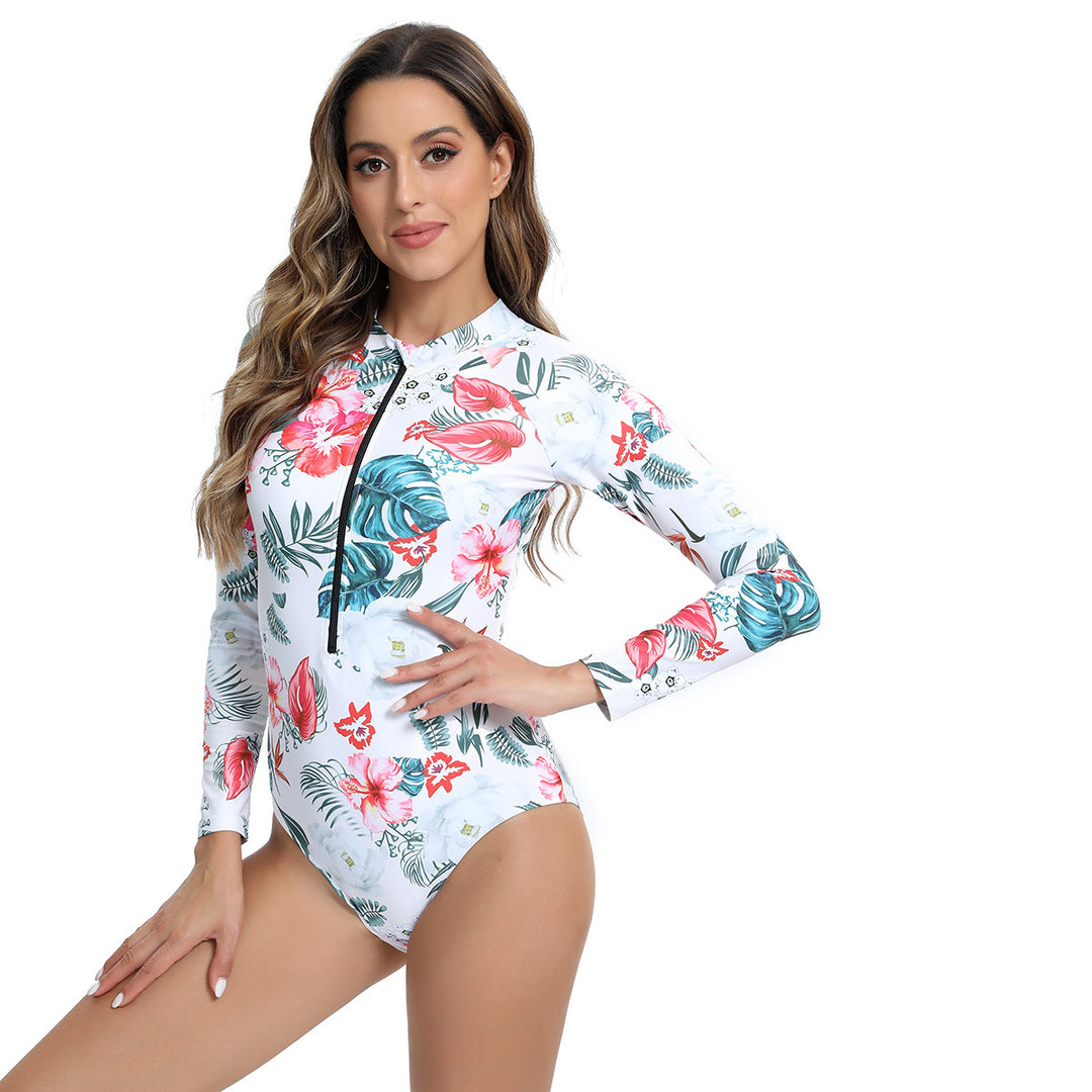 Damen Langarm Schwimmanzug mit Reißverschluss und modernem Marmor-Design Echo Archiv