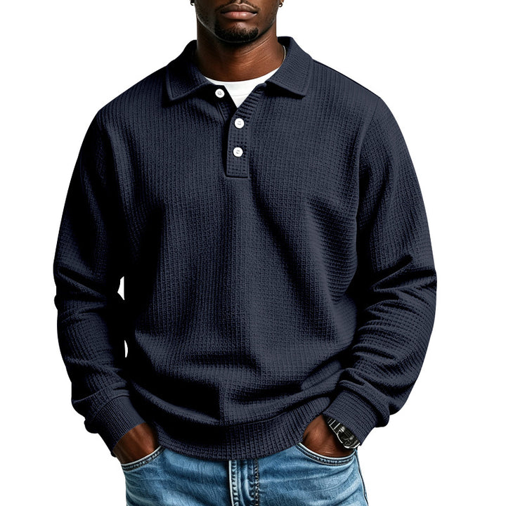 Herren Waffelstrick-Poloshirt mit Knopfleiste und Rippbündchen Echoarchiv