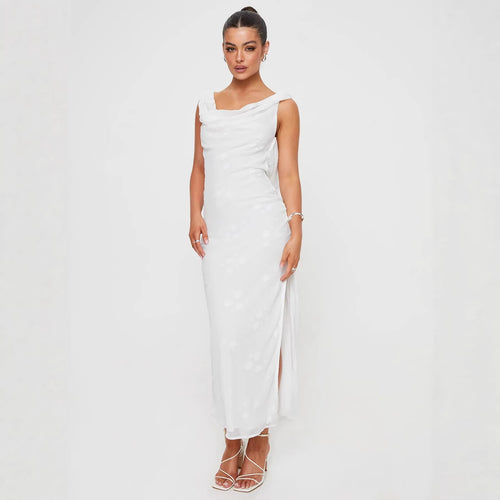 Damen Elegantes Maxi-Kleid mit fließendem Stoff und seitlichem Schlitz Echo Archiv