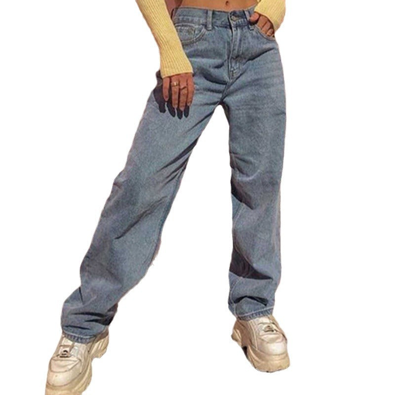 Damen weite High-Waist Jeans mit lässigem Schnitt und modischen Akzenten Echo Archiv