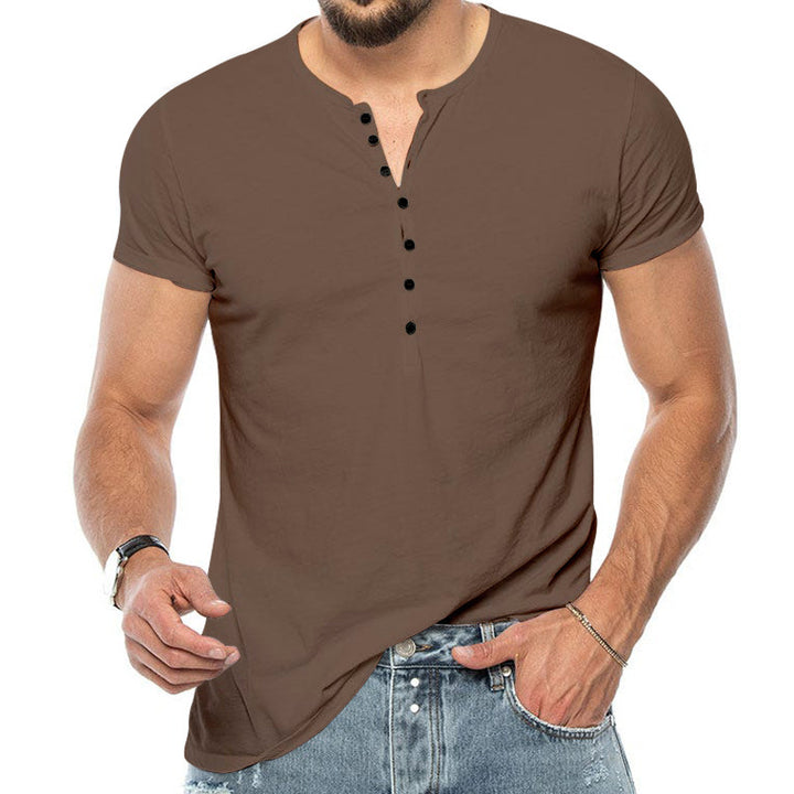 Herren Kurzarm-Henley-Shirt mit modischem Knopfdesign und körperbetonter Passform Echoarchiv