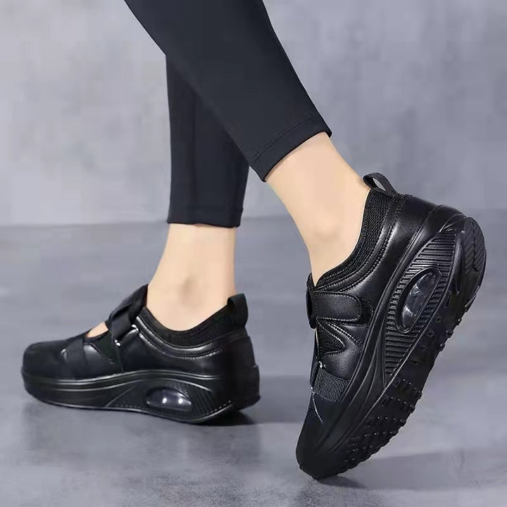 Damen Sportive Plateausneaker mit Luftkammer, Strick‑Mesh und Klettkreuzriemen – Névara