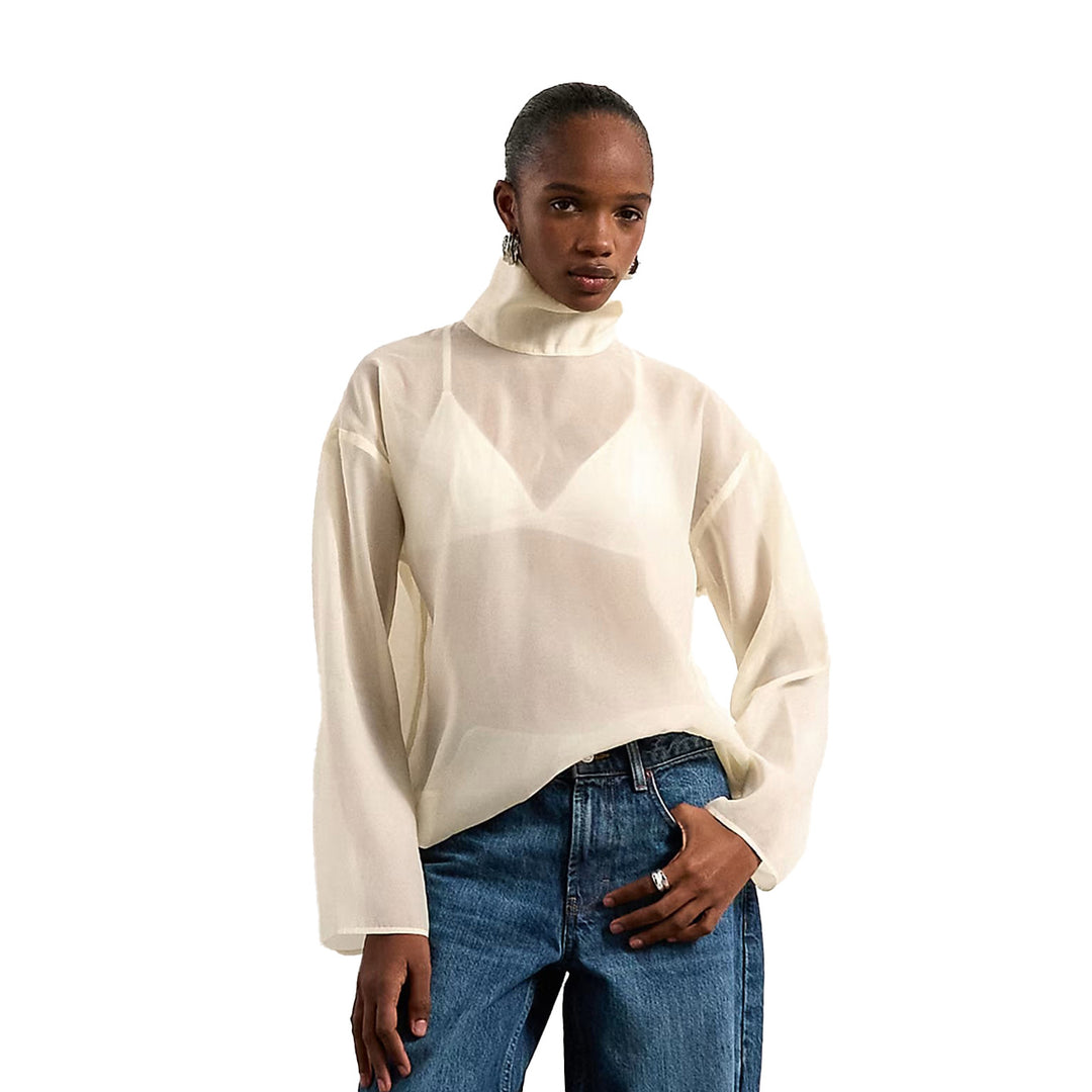 Damen Elegante Bluse aus transparentem Stoff mit stehendem Kragen Echo Archiv