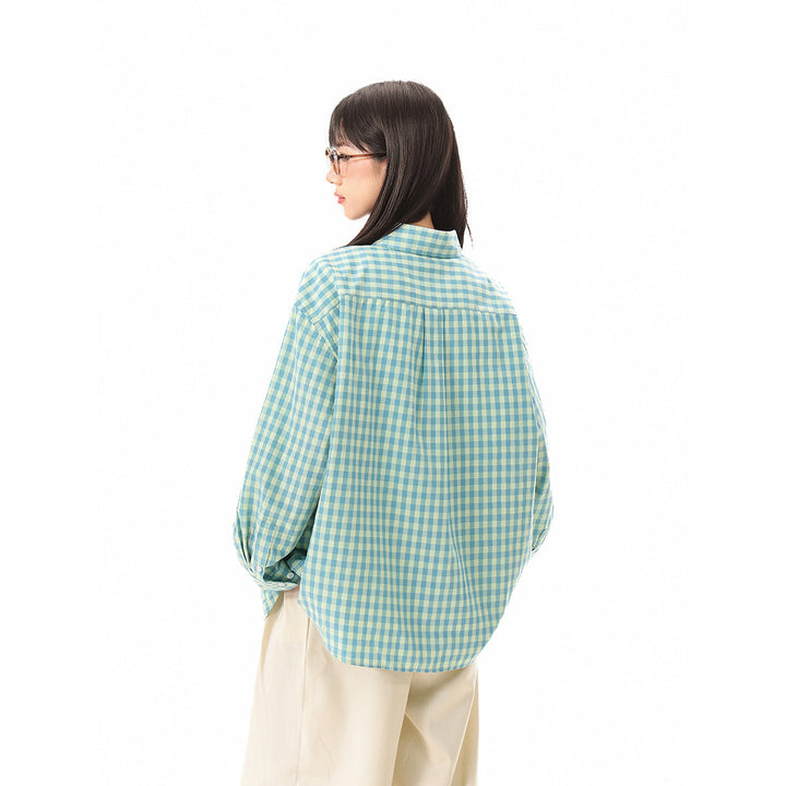 Damen Oversize‑Hemdbluse im Gingham‑Karo mit Brusttasche Echoarchiv