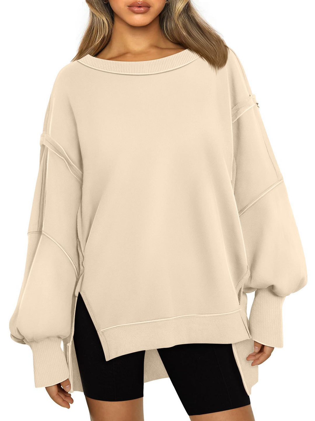 Damen Weiches Longline-Sweatshirt mit Ballonärmeln, seitlichen Schlitzen und geripptem Saum Echo Archiv