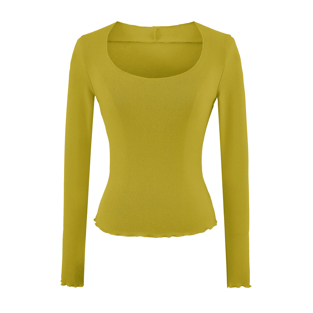 Damen Figurbetontes Langarm-Feinstrickshirt mit quadratischem Ausschnitt und Wellensaum Echoarchiv