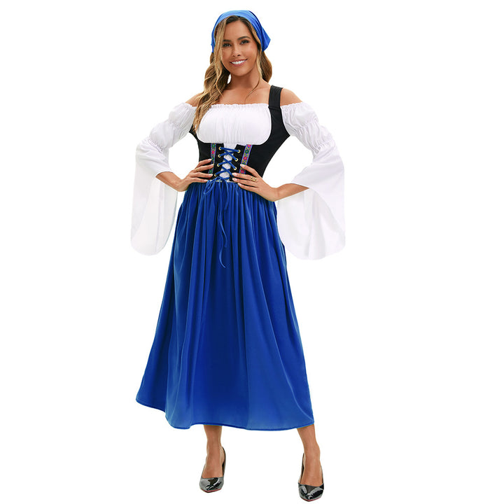 Damen nan bäuerliches Dirndlkleid mit Schnürcorsage und weiten Trompetenärmeln Echo Archiv