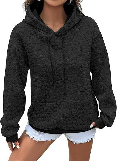Damen Gestepptes Kapuzen-Sweatshirt mit floralem Steppmuster und Kängurutasche Echoarchiv