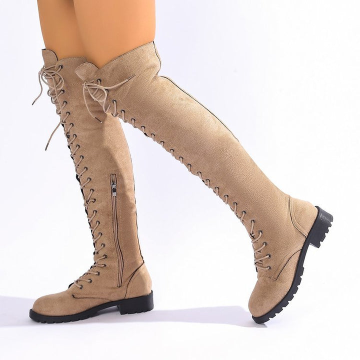 Damen  Overknee-Schnürstiefel mit seitlichem Reißverschluss, dekorativer Schnürung und profiliertem Gummisohle Echo Archiv