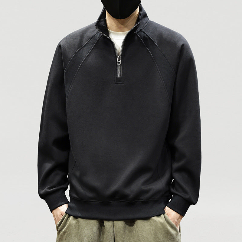 Herren Oversize-Halbzip-Sweatshirt mit hohem Stehkragen, Raglanärmeln & gerippten Abschlüssen Echoarchiv