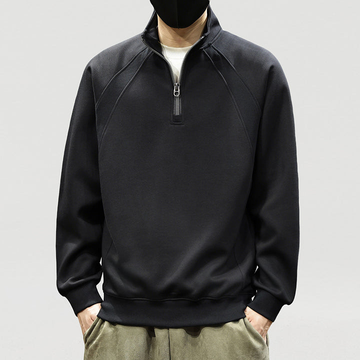 Herren Oversize-Halbzip-Sweatshirt mit hohem Stehkragen, Raglanärmeln & gerippten Abschlüssen Echoarchiv