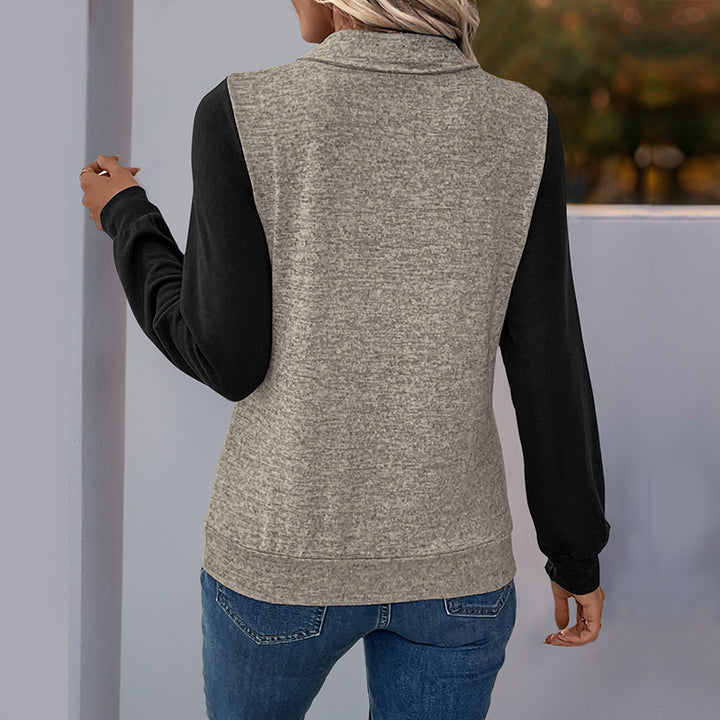 Damen Two‑Tone Langarmshirt mit Kontrastärmeln, Henley‑Knopfleiste und Brusttasche Echoarchiv
