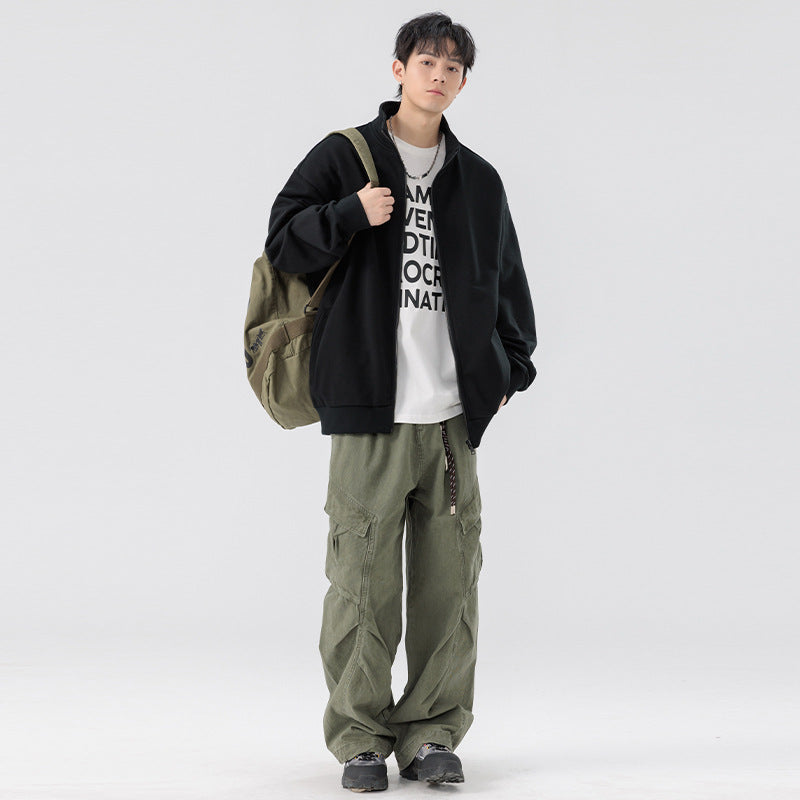 Herren Oversize Sweatjacke mit Stehkragen, durchgehendem Reißverschluss und geripptem Saum Echo Archiv