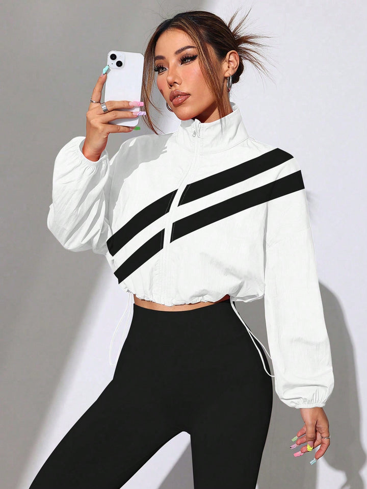 Damen Cropped Windbreaker‑Jacke mit hohem Kragen und Kordelzug Echo Archiv