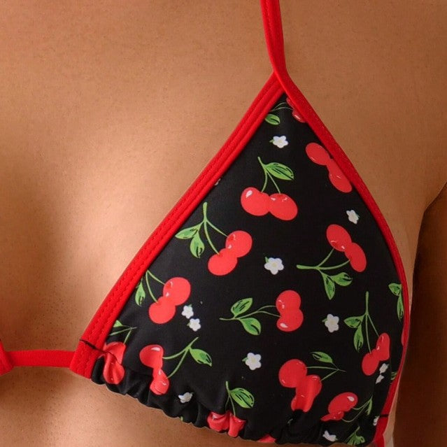 Damen Triangel-Bikini mit fruchtigem Kirschmuster und verstellbaren Bändern Echo Archiv