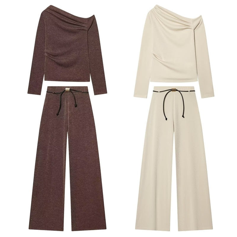 Damen asymmetrischer Feinstrick-Pullover mit Wasserfallkragen und taillierter Silhouette Echo Archiv