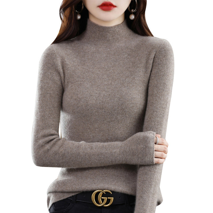 Damen Schmaler Mockneck-Feinstrickpullover mit extrafeiner Rippenstruktur und Kaschmir-Optik Echoarchiv