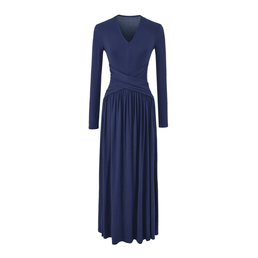 Damen V-Ausschnitt Maxi-Wickelkleid aus Jersey mit geraffter Taillenpartie Echoarchiv