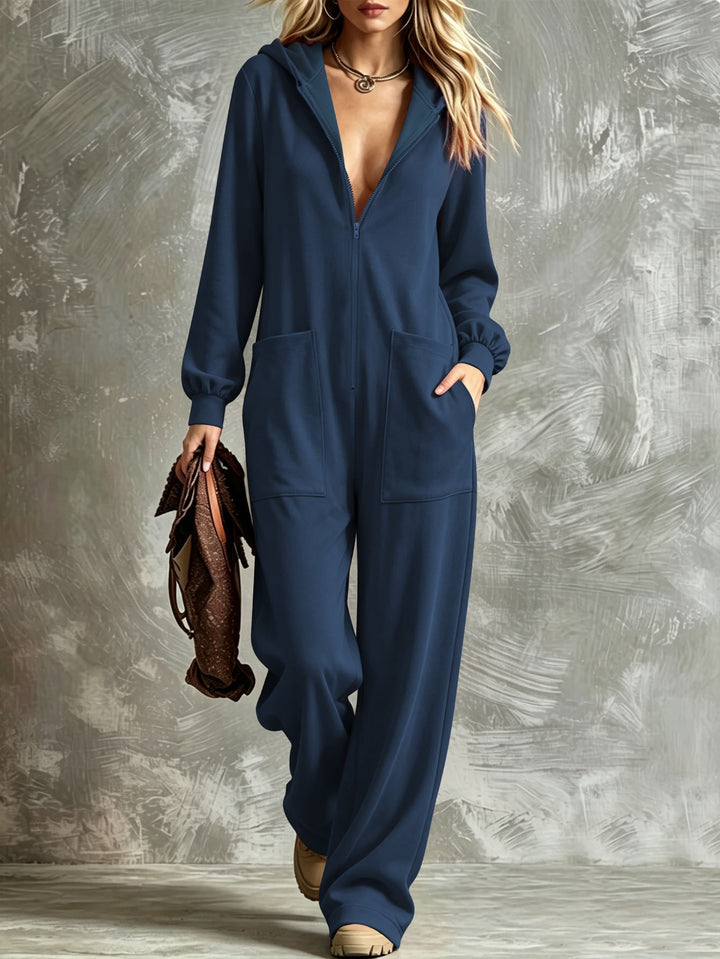 Damen Kapuzen-Jumpsuit mit durchgehendem Reißverschluss und aufgesetzten Taschen Echoarchiv