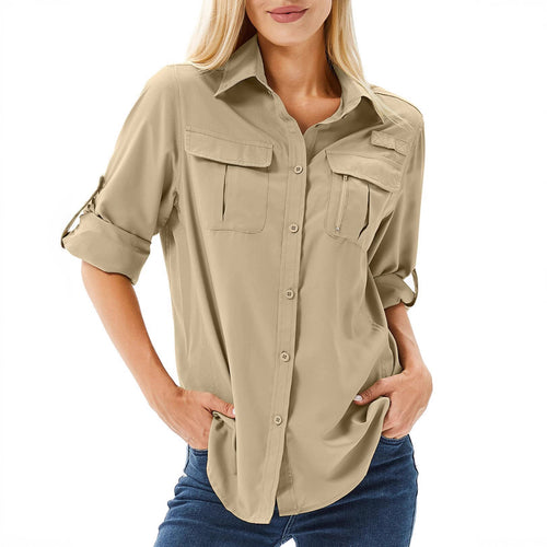 Damen lässige Bluse mit praktischen Taschen und umschlagbaren Ärmeln Echo Archiv
