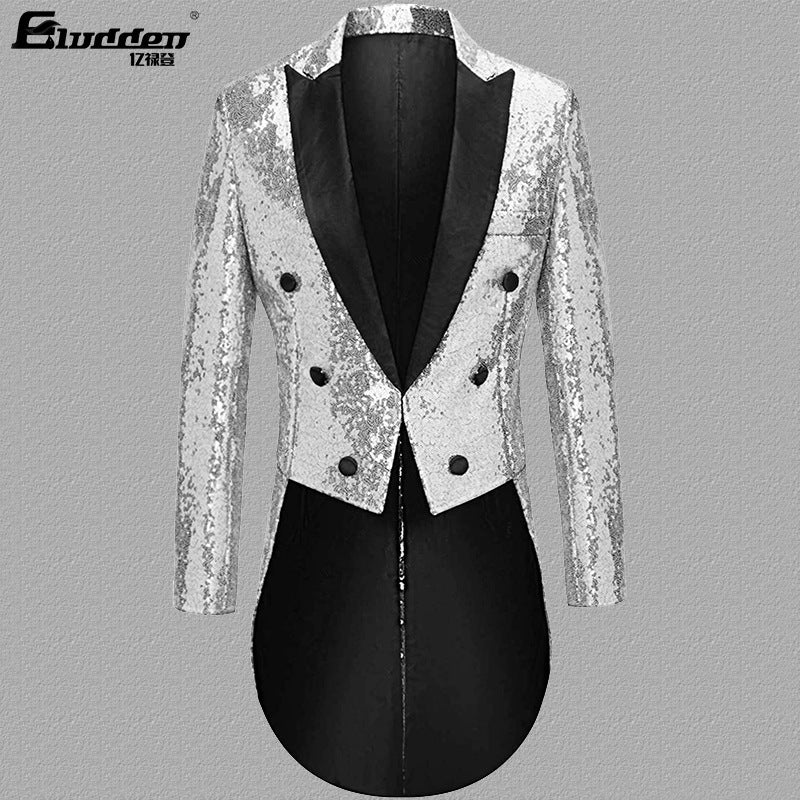 Herren Pailletten Blazer mit doppelter Knopfleiste und elegantem Revers Echoarchiv