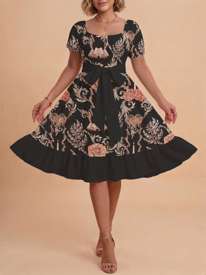 Damen Retro Maxikleid mit Puffärmeln und Taillengürtel Echo Archiv