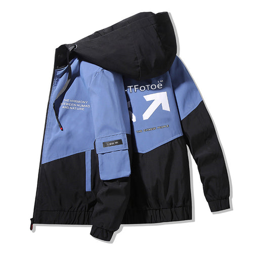 Herren Colorblock Kapuzen-Utility-Jacke mit Printdetails und taktischen Taschen Echo Archiv