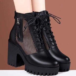 Damen Modische Plateau Stiefeletten mit Netz-Einsätzen Echo Archiv