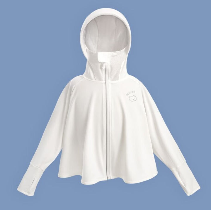 Unisex nan ultraleichte Kinder-Sonnenschutzjacke mit Kapuze, Reißverschluss, Meshfutter und Bärenstickerei  Echo Archiv
