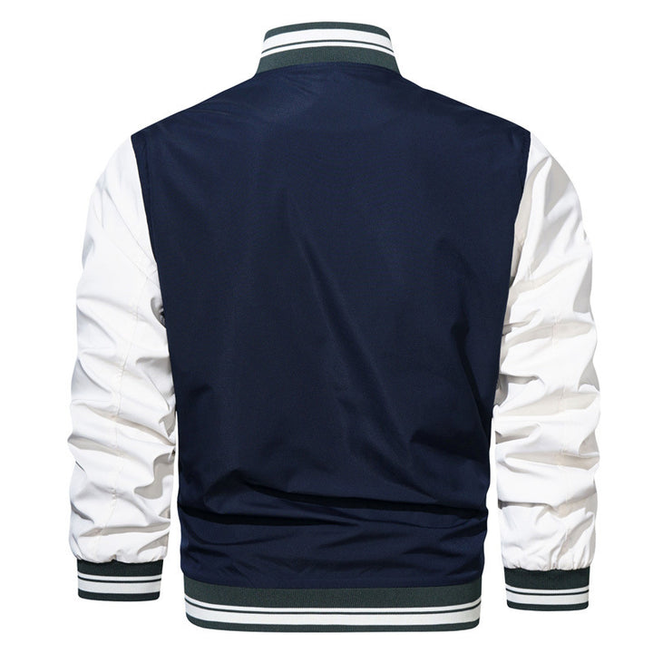 Herren College-Bomberjacke im Varsity-Stil mit Kontrastärmeln, Druckknopf‑Front und gerippten Bündchen – Brevano