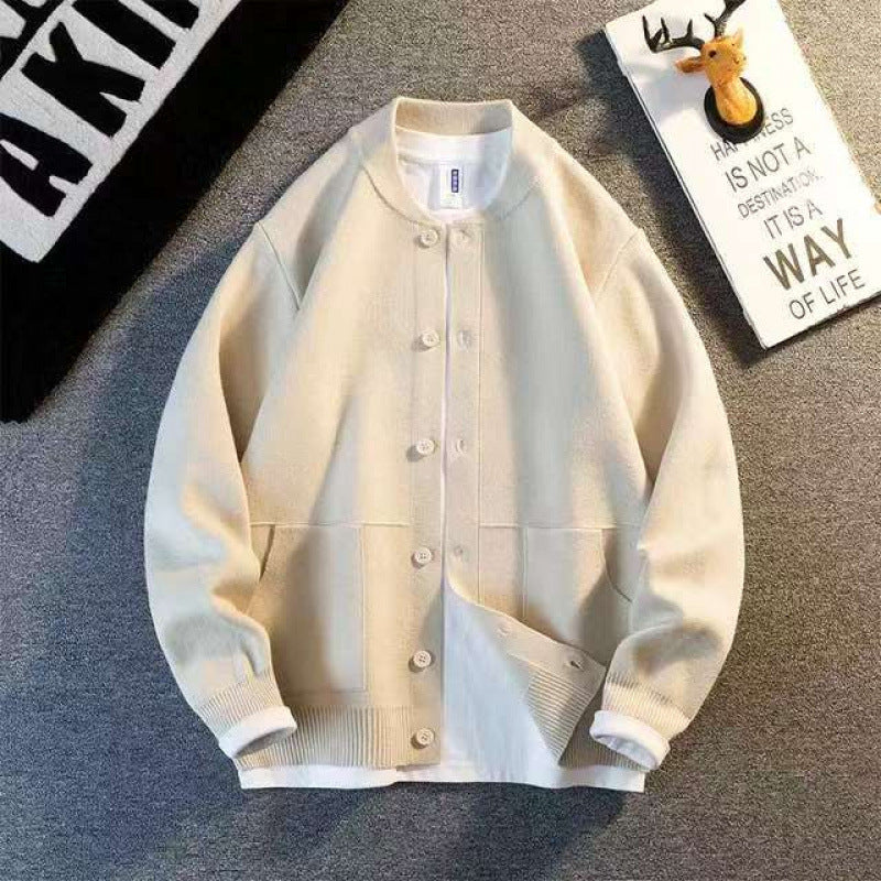 Unisex Feinstrick-Cardigan mit Rundhals, aufgesetzten Taschen und Rippbündchen Echoarchiv