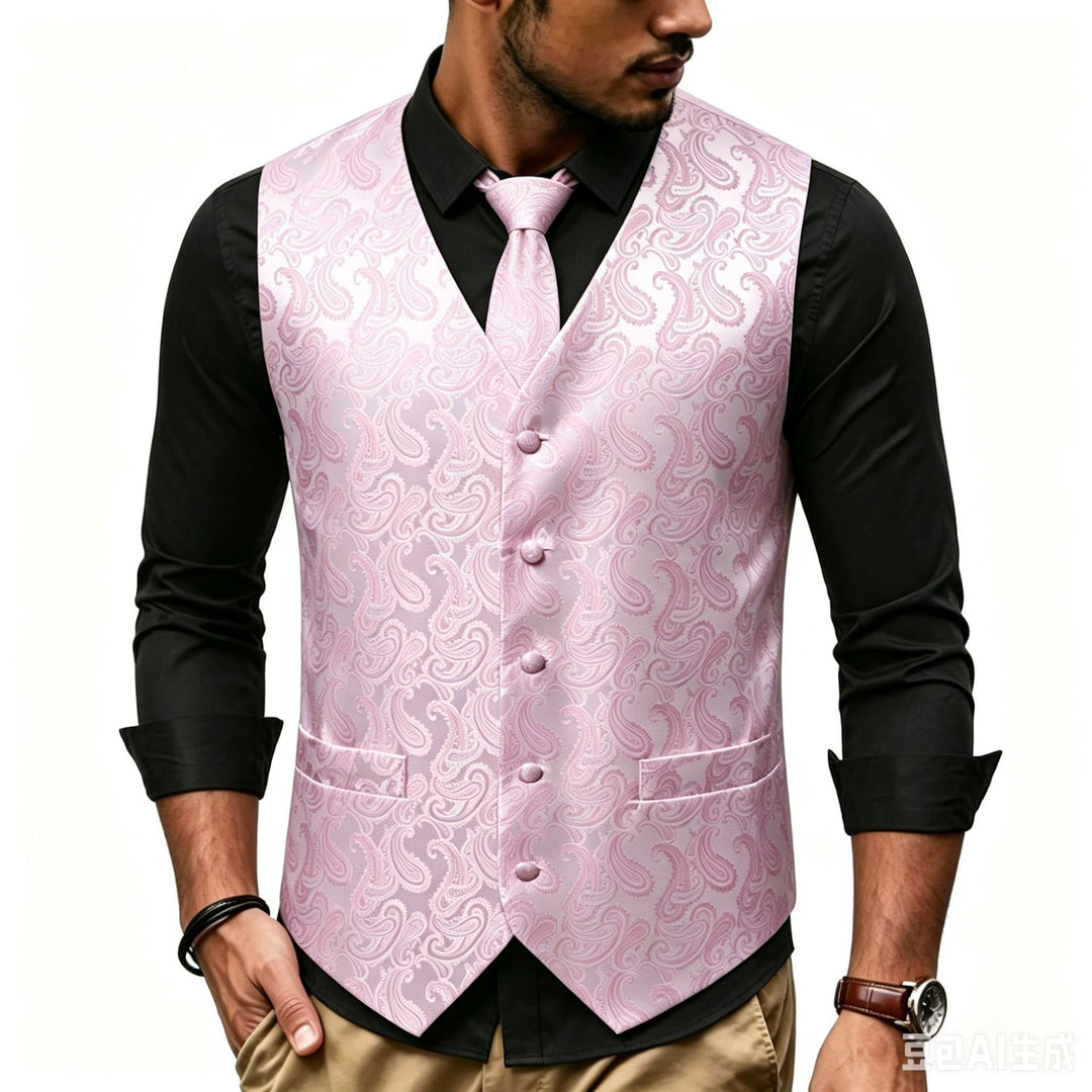 Herren Satin-Jacquard-Weste mit Paisley-Muster und passender Krawatte Echo Archiv