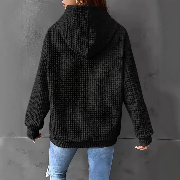 Damen Kapuzenpullover mit Waffelstruktur, Kängurutasche und Metallic-Herzprint Echo Archiv