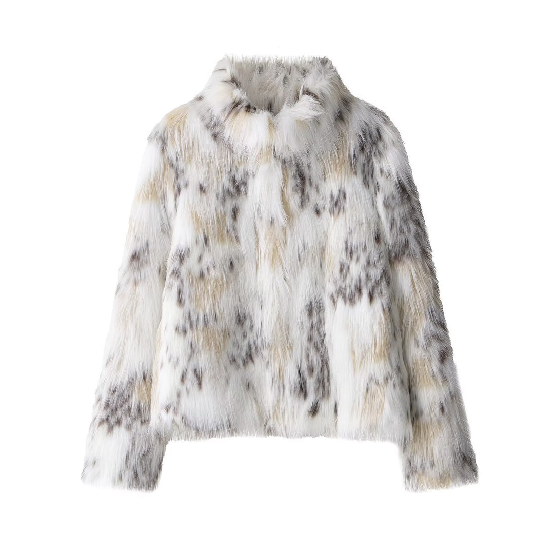 Damen nan kurzes Kunstfell-Cropped-Jacke mit Stehkragen, soften Fasern und melierter Struktur Echo Archiv
