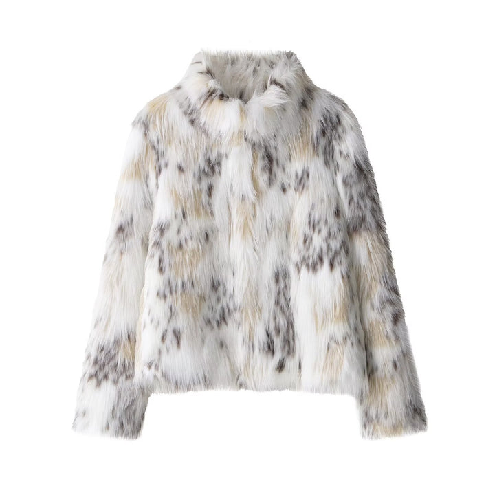 Damen nan kurzes Kunstfell-Cropped-Jacke mit Stehkragen, soften Fasern und melierter Struktur Echo Archiv