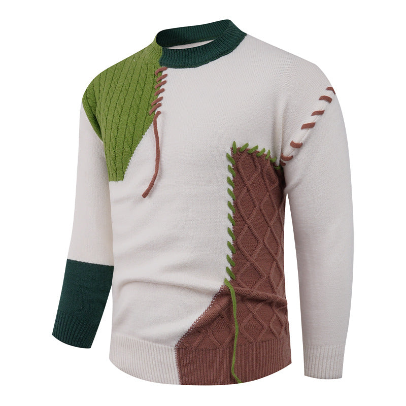 Herren nan Patchwork-Strickpullover mit Zopfstrick-Einsätzen und dekorativen Nahtapplikationen Echo Archiv