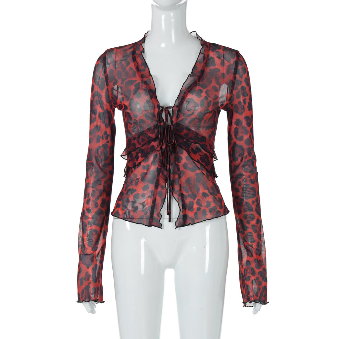 Damen leicht transparentes Oberteil mit Leopardenmuster Echo Archiv