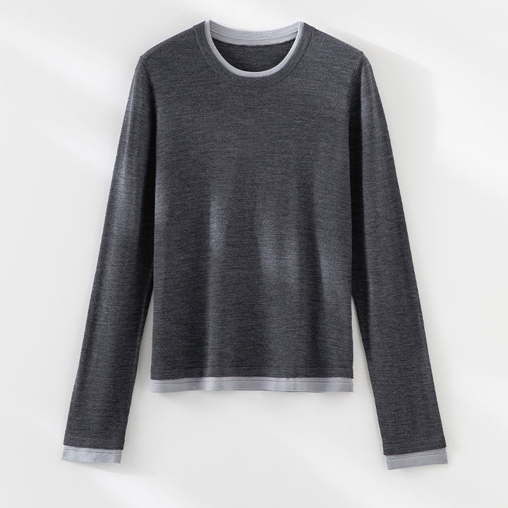 Damen Leichter Feinstrick-Langarmpullover mit Kontrastbündchen und Rundhalsausschnitt Echoarchiv